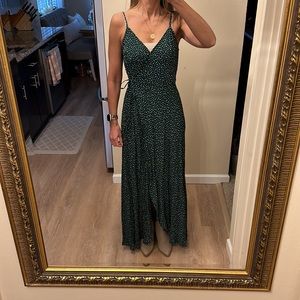 EUC Band of Gypsies dark green with cream spots maxi dress, size small